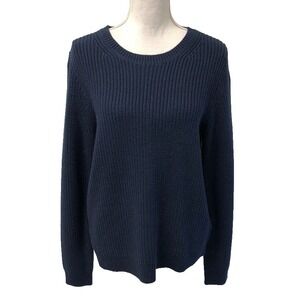 J Crew Ribbed Sweater Jumper Womens Large Crew Neck Blue Preppy Academia